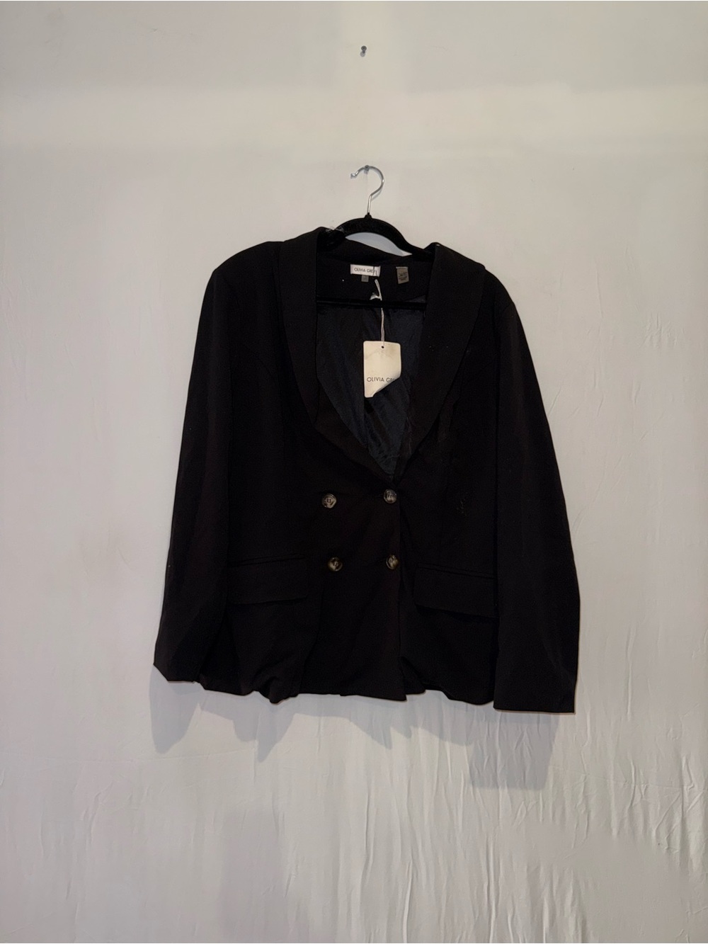 OLIVIA GREY Women's Double-Breasted Blazer Size 1XL In Black